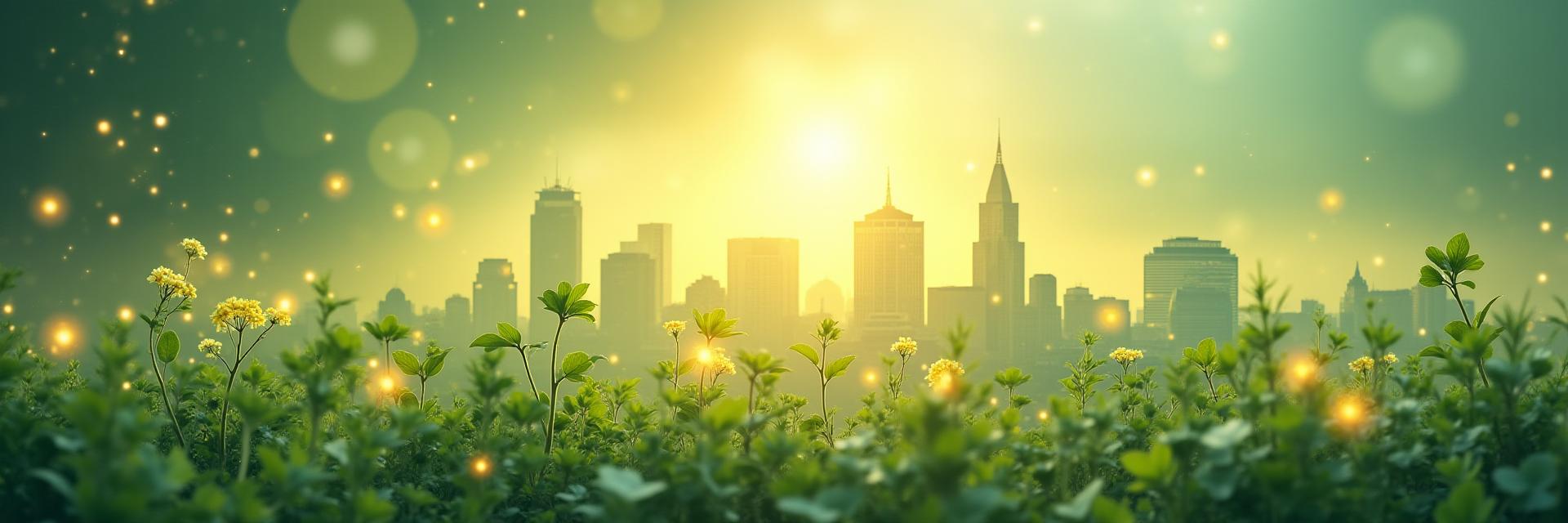 Abstract depiction of healthy growth and connection in a stylized Portland landscape