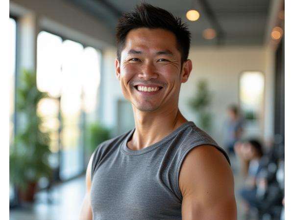 David Chen, Head of Fitness at Veridian Bloom, demonstrating a gentle stretch