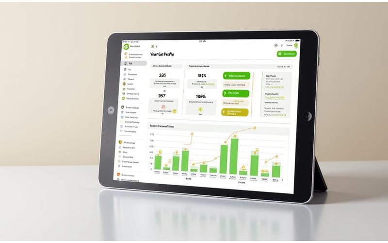A clean, modern digital interface demonstrating microbiome test results, with diverse colorful charts showing bacterial composition, and clear data interpretation. The screen displays 'Your Gut Profile' with personalized insights.