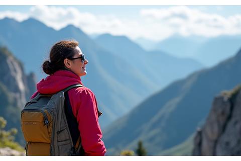 Martha, a confident 58-year-old, reaching a scenic mountain viewpoint during a hike.