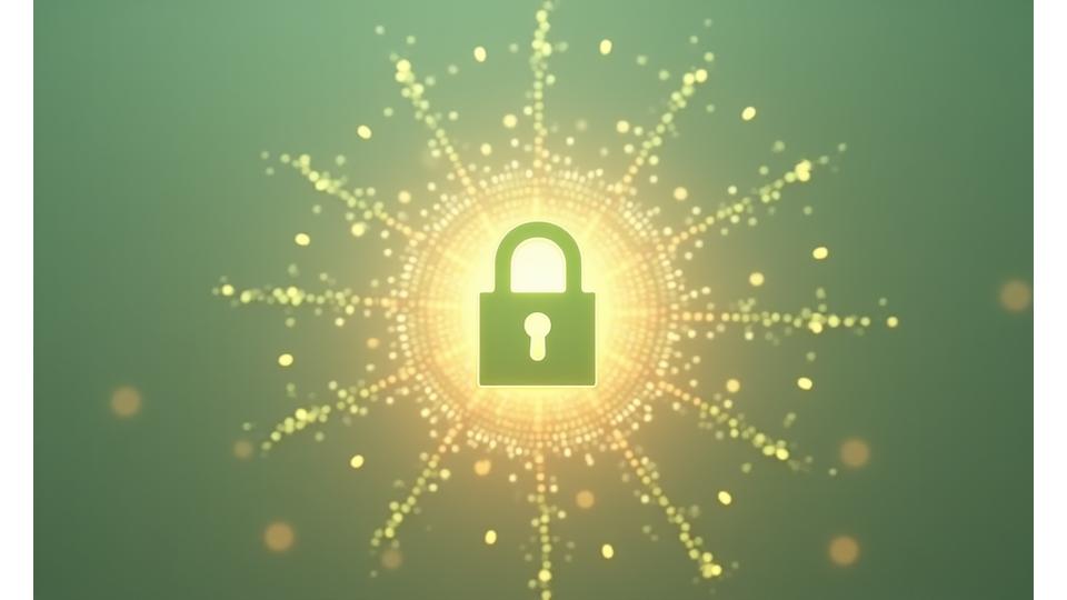 Digital lock icon over a secure network, symbolizing data protection