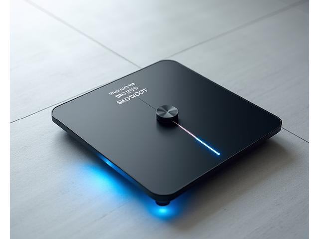 A sleek smart scale displaying health metrics on a digital screen, symbolizing modern health tracking.